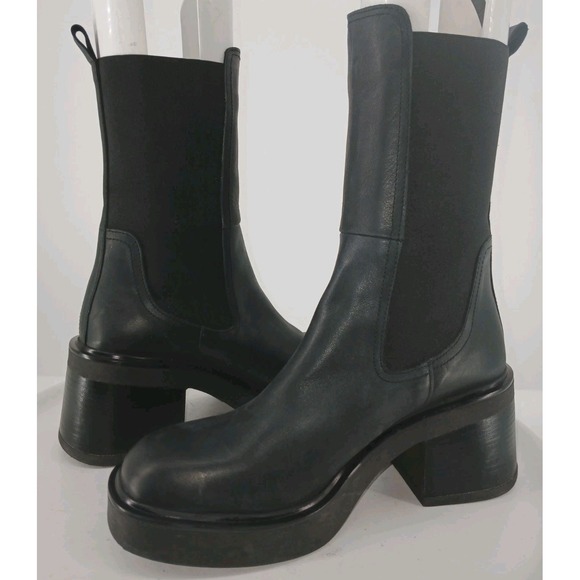 Steve Madden Flynn Black Leather Platform Ankle Boots Size 41/10.5 New C116 - Picture 10 of 11